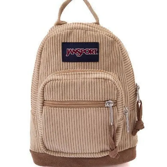 Mochila Jansport (beige/caramelo tipo corduroy)